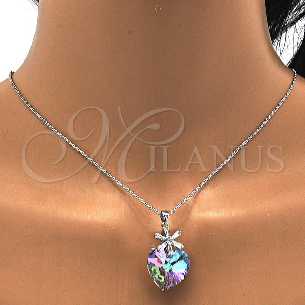 Collares con Dije 04.239.0019.2.16 Rodio Laminado, Diseño de Corazón y Flor, con Swarovski Elements Paradise Shine y Zirconia Cubica Blanca, Pulido, Rodinado (Grosor 01 MM, 16 Pulgadas de Largo)