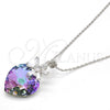 Collares con Dije 04.239.0019.2.16 Rodio Laminado, Diseño de Corazón y Flor, con Swarovski Elements Paradise Shine y Zirconia Cubica Blanca, Pulido, Rodinado (Grosor 01 MM, 16 Pulgadas de Largo)