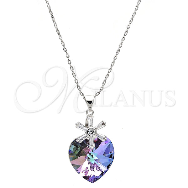 Collares con Dije 04.239.0019.2.16 Rodio Laminado, Diseño de Corazón y Flor, con Swarovski Elements Paradise Shine y Zirconia Cubica Blanca, Pulido, Rodinado (Grosor 01 MM, 16 Pulgadas de Largo)