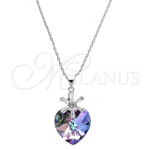 Collares con Dije 04.239.0019.2.16 Rodio Laminado, Diseño de Corazón y Flor, con Swarovski Elements Paradise Shine y Zirconia Cubica Blanca, Pulido, Rodinado (Grosor 01 MM, 16 Pulgadas de Largo)
