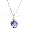 Collares con Dije 04.239.0019.2.16 Rodio Laminado, Diseño de Corazón y Flor, con Swarovski Elements Paradise Shine y Zirconia Cubica Blanca, Pulido, Rodinado (Grosor 01 MM, 16 Pulgadas de Largo)