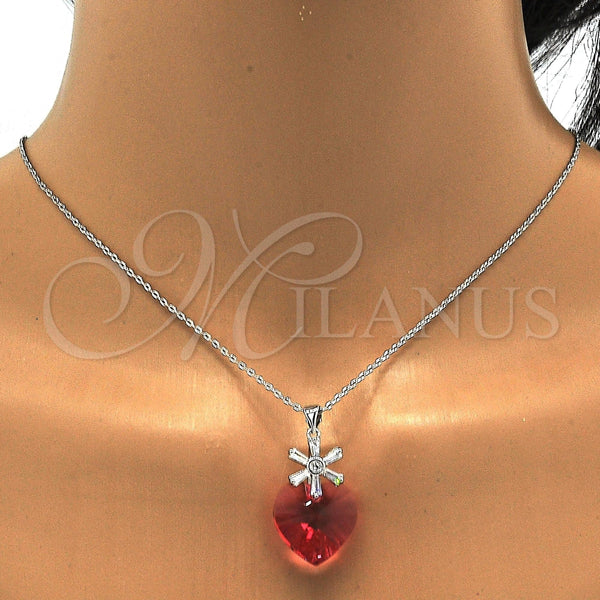 Collares con Dije 04.239.0019.3.16 Rodio Laminado, Diseño de Corazón y Flor, con Swarovski Elements Padparadscha y Zirconia Cubica Blanca, Pulido, Rodinado (Grosor 01 MM, 16 Pulgadas de Largo)