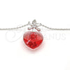 Collares con Dije 04.239.0019.3.16 Rodio Laminado, Diseño de Corazón y Flor, con Swarovski Elements Padparadscha y Zirconia Cubica Blanca, Pulido, Rodinado (Grosor 01 MM, 16 Pulgadas de Largo)