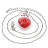 Collares con Dije 04.239.0019.3.16 Rodio Laminado, Diseño de Corazón y Flor, con Swarovski Elements Padparadscha y Zirconia Cubica Blanca, Pulido, Rodinado (Grosor 01 MM, 16 Pulgadas de Largo)