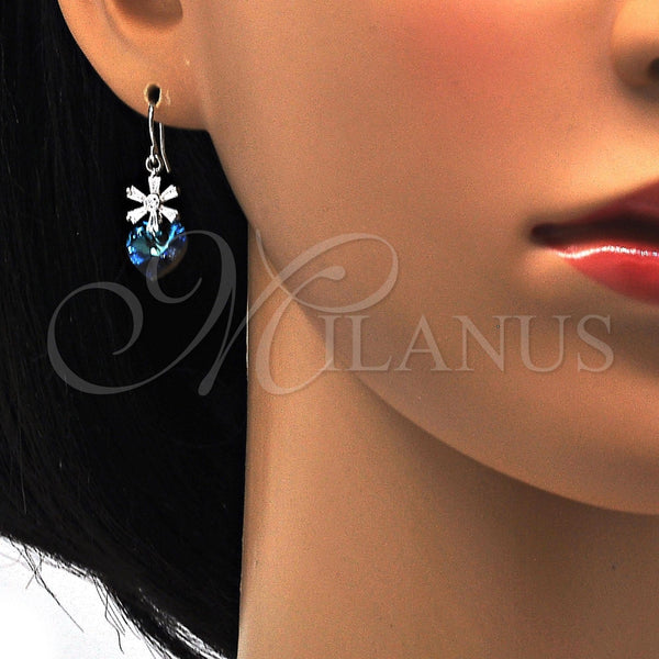 Arete Colgante 02.63.2579 Rodio Laminado, Diseño de Corazón y Flor, con Swarovski Elements Amarillo Claro y Micro Pave Blanca, Pulido, Rodinado