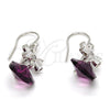 Arete Colgante 02.63.2579.1 Rodio Laminado, Diseño de Corazón y Flor, con Swarovski Elements Amethyst y Micro Pave Blanca, Pulido, Rodinado