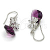 Arete Colgante 02.63.2579.1 Rodio Laminado, Diseño de Corazón y Flor, con Swarovski Elements Amethyst y Micro Pave Blanca, Pulido, Rodinado