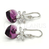 Arete Colgante 02.63.2579.1 Rodio Laminado, Diseño de Corazón y Flor, con Swarovski Elements Amethyst y Micro Pave Blanca, Pulido, Rodinado