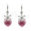 Arete Colgante 02.63.2579.1 Rodio Laminado, Diseño de Corazón y Flor, con Swarovski Elements Amethyst y Micro Pave Blanca, Pulido, Rodinado