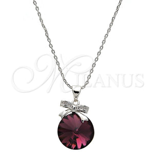 Collares con Dije 04.239.0016.2.16 Rodio Laminado, Diseño de Arco, con Swarovski Elements Amethyst y Micro Pave Blanca, Pulido, Rodinado (Grosor 01 MM, 16 Pulgadas de Largo)