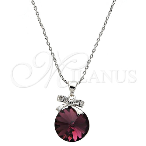 Collares con Dije 04.239.0016.2.16 Rodio Laminado, Diseño de Arco, con Swarovski Elements Amethyst y Micro Pave Blanca, Pulido, Rodinado (Grosor 01 MM, 16 Pulgadas de Largo)