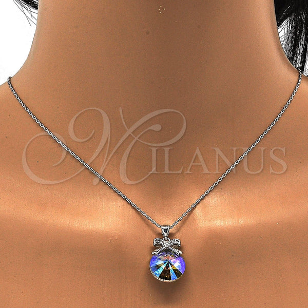 Collares con Dije 04.239.0016.1.16 Rodio Laminado, Diseño de Arco, con Swarovski Elements Chrysolite Opal y Micro Pave Blanca, Pulido, Rodinado (Grosor 01 MM, 16 Pulgadas de Largo)