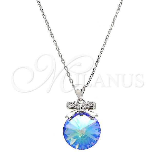 Collares con Dije 04.239.0016.1.16 Rodio Laminado, Diseño de Arco, con Swarovski Elements Chrysolite Opal y Micro Pave Blanca, Pulido, Rodinado (Grosor 01 MM, 16 Pulgadas de Largo)