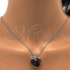 Collares con Dije 04.239.0007.1.16 Rodio Laminado, Diseño de Corazón y Arco, con Swarovski Elements Amethyst y Micro Pave Blanca, Pulido, Rodinado (Grosor 01 MM, 16 Pulgadas de Largo)