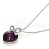 Collares con Dije 04.239.0007.1.16 Rodio Laminado, Diseño de Corazón y Arco, con Swarovski Elements Amethyst y Micro Pave Blanca, Pulido, Rodinado (Grosor 01 MM, 16 Pulgadas de Largo)