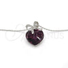 Collares con Dije 04.239.0007.1.16 Rodio Laminado, Diseño de Corazón y Arco, con Swarovski Elements Amethyst y Micro Pave Blanca, Pulido, Rodinado (Grosor 01 MM, 16 Pulgadas de Largo)