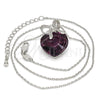 Collares con Dije 04.239.0007.1.16 Rodio Laminado, Diseño de Corazón y Arco, con Swarovski Elements Amethyst y Micro Pave Blanca, Pulido, Rodinado (Grosor 01 MM, 16 Pulgadas de Largo)