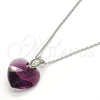 Collares con Dije 04.239.0018.2.16 Rodio Laminado, Diseño de Corazón, con Swarovski Elements Amethyst y Micro Pave Blanca, Pulido, Rodinado (Grosor 01 MM, 16 Pulgadas de Largo)