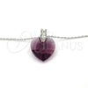 Collares con Dije 04.239.0018.2.16 Rodio Laminado, Diseño de Corazón, con Swarovski Elements Amethyst y Micro Pave Blanca, Pulido, Rodinado (Grosor 01 MM, 16 Pulgadas de Largo)