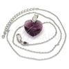 Collares con Dije 04.239.0018.2.16 Rodio Laminado, Diseño de Corazón, con Swarovski Elements Amethyst y Micro Pave Blanca, Pulido, Rodinado (Grosor 01 MM, 16 Pulgadas de Largo)
