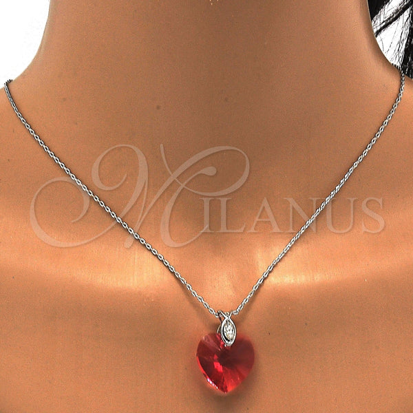 Collares con Dije 04.239.0018.3.16 Rodio Laminado, Diseño de Corazón, con Swarovski Elements Padparadscha y Micro Pave Blanca, Pulido, Rodinado (Grosor 01 MM, 16 Pulgadas de Largo)