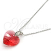 Collares con Dije 04.239.0018.3.16 Rodio Laminado, Diseño de Corazón, con Swarovski Elements Padparadscha y Micro Pave Blanca, Pulido, Rodinado (Grosor 01 MM, 16 Pulgadas de Largo)