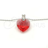 Collares con Dije 04.239.0018.3.16 Rodio Laminado, Diseño de Corazón, con Swarovski Elements Padparadscha y Micro Pave Blanca, Pulido, Rodinado (Grosor 01 MM, 16 Pulgadas de Largo)