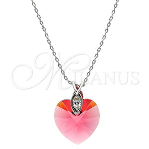 Collares con Dije 04.239.0018.3.16 Rodio Laminado, Diseño de Corazón, con Swarovski Elements Padparadscha y Micro Pave Blanca, Pulido, Rodinado (Grosor 01 MM, 16 Pulgadas de Largo)