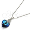 Collares con Dije 04.63.1330.16 Rodio Laminado, Diseño de Corazón, con Swarovski Elements Bermuda Blue y Micro Pave Blanca, Pulido, Rodinado (Grosor 01 MM, 16 Pulgadas de Largo)