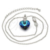 Collares con Dije 04.63.1330.16 Rodio Laminado, Diseño de Corazón, con Swarovski Elements Bermuda Blue y Micro Pave Blanca, Pulido, Rodinado (Grosor 01 MM, 16 Pulgadas de Largo)
