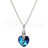 Collares con Dije 04.63.1330.16 Rodio Laminado, Diseño de Corazón, con Swarovski Elements Bermuda Blue y Micro Pave Blanca, Pulido, Rodinado (Grosor 01 MM, 16 Pulgadas de Largo)