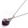 Collares con Dije 04.63.1330.1.16 Rodio Laminado, Diseño de Corazón, con Swarovski Elements Amethyst y Micro Pave Blanca, Pulido, Rodinado (Grosor 01 MM, 16 Pulgadas de Largo)
