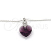 Collares con Dije 04.63.1330.1.16 Rodio Laminado, Diseño de Corazón, con Swarovski Elements Amethyst y Micro Pave Blanca, Pulido, Rodinado (Grosor 01 MM, 16 Pulgadas de Largo)