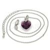 Collares con Dije 04.63.1330.1.16 Rodio Laminado, Diseño de Corazón, con Swarovski Elements Amethyst y Micro Pave Blanca, Pulido, Rodinado (Grosor 01 MM, 16 Pulgadas de Largo)