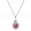 Collares con Dije 04.63.1330.1.16 Rodio Laminado, Diseño de Corazón, con Swarovski Elements Amethyst y Micro Pave Blanca, Pulido, Rodinado (Grosor 01 MM, 16 Pulgadas de Largo)