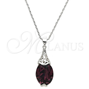 Collares con Dije 04.239.0025.3.16 Rodio Laminado, Diseño de Pave Mariner, con Swarovski Elements Amethyst, Pulido, Rodinado (Grosor 01 MM, 16 Pulgadas de Largo)