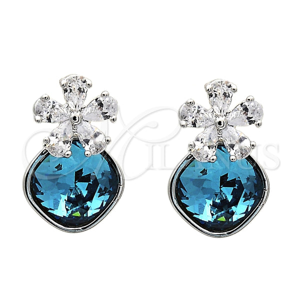 Arete Dormilona 02.63.2580 Rodio Laminado, Diseño de Flor, con Swarovski Elements Indicolite y Micro Pave Blanca, Pulido, Rodinado