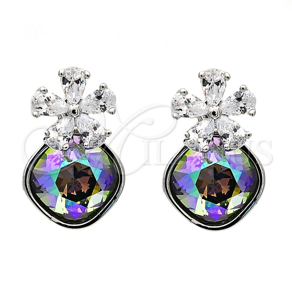 Arete Dormilona 02.63.2580.1 Rodio Laminado, Diseño de Flor, con Swarovski Elements Crystal y Micro Pave Blanca, Pulido, Rodinado
