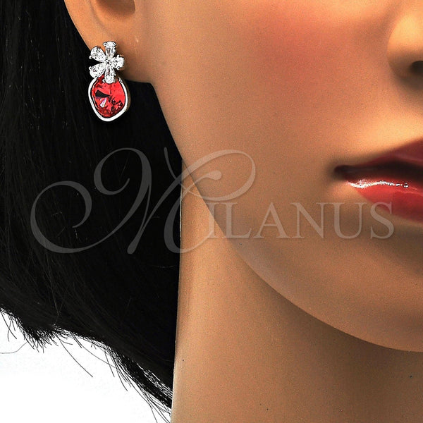 Arete Dormilona 02.63.2580.2 Rodio Laminado, Diseño de Flor, con Swarovski Elements Padparadscha y Micro Pave Blanca, Pulido, Rodinado