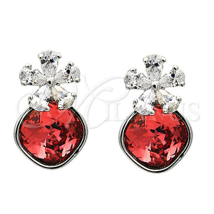 Arete Dormilona 02.63.2580.2 Rodio Laminado, Diseño de Flor, con Swarovski Elements Padparadscha y Micro Pave Blanca, Pulido, Rodinado