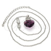 Collares con Dije 04.239.0004.1.16 Oro Laminado Blanco, Diseño de Corazón, con Swarovski Elements Amethyst y Micro Pave Blanca, Pulido, Rodinado (Grosor 01 MM, 16 Pulgadas de Largo)
