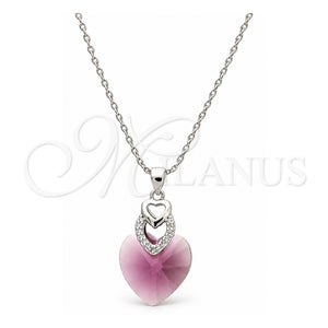Collares con Dije 04.239.0004.1.16 Oro Laminado Blanco, Diseño de Corazón, con Swarovski Elements Amethyst y Micro Pave Blanca, Pulido, Rodinado (Grosor 01 MM, 16 Pulgadas de Largo)