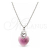 Collares con Dije 04.239.0004.1.16 Oro Laminado Blanco, Diseño de Corazón, con Swarovski Elements Amethyst y Micro Pave Blanca, Pulido, Rodinado (Grosor 01 MM, 16 Pulgadas de Largo)