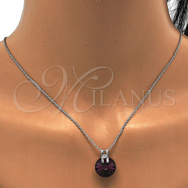 Collares con Dije 04.239.0017.2.16 Rodio Laminado, con Swarovski Elements Amethyst y Micro Pave Blanca, Pulido, Rodinado (Grosor 01 MM, 16 Pulgadas de Largo)