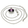 Collares con Dije 04.239.0017.2.16 Rodio Laminado, con Swarovski Elements Amethyst y Micro Pave Blanca, Pulido, Rodinado (Grosor 01 MM, 16 Pulgadas de Largo)