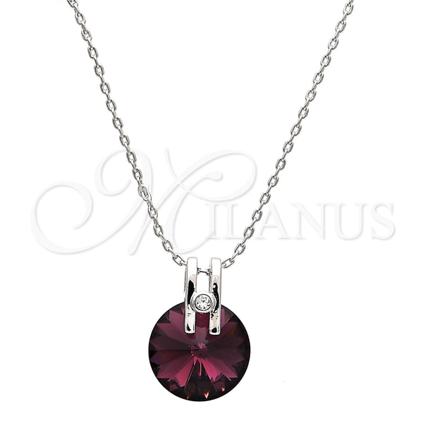 Collares con Dije 04.239.0017.2.16 Rodio Laminado, con Swarovski Elements Amethyst y Micro Pave Blanca, Pulido, Rodinado (Grosor 01 MM, 16 Pulgadas de Largo)