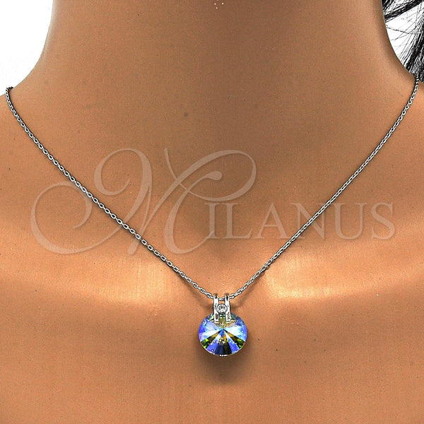 Collares con Dije 04.239.0017.3.16 Rodio Laminado, con Swarovski Elements Crystal y Micro Pave Blanca, Pulido, Rodinado (Grosor 01 MM, 16 Pulgadas de Largo)