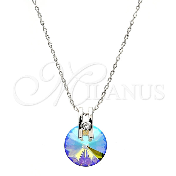 Collares con Dije 04.239.0017.3.16 Rodio Laminado, con Swarovski Elements Crystal y Micro Pave Blanca, Pulido, Rodinado (Grosor 01 MM, 16 Pulgadas de Largo)