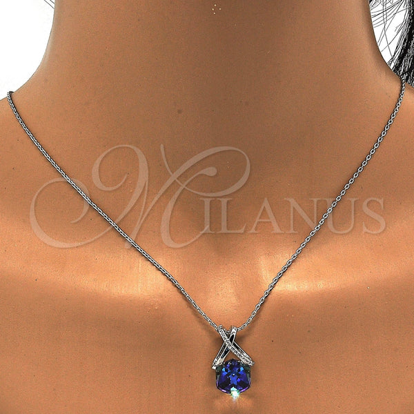 Collares con Dije 04.239.0023.1.16 Rodio Laminado, con Swarovski Elements Tanzanita y Micro Pave Blanca, Pulido, Rodinado (Grosor 01 MM, 16 Pulgadas de Largo)