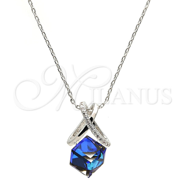 Collares con Dije 04.239.0023.2.16 Rodio Laminado, con Swarovski Elements Bermuda Blue y Micro Pave Blanca, Pulido, Rodinado (Grosor 01 MM, 16 Pulgadas de Largo)